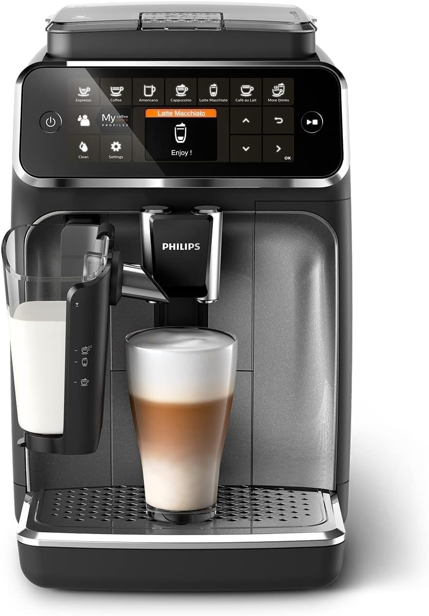 PHILIPS 4400 Series Fully Automatic Espresso Machine – 12 Hot  Iced Coffees, Quick-to-Clean LatteGo Milk System, SilentBrew, QuickStart, Ceramic Grinder, Black Chrome (EP4444/90)(4300 Series)
