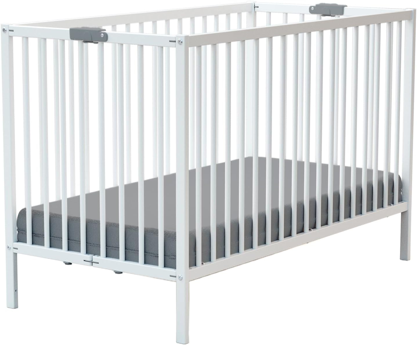 WEBABY - Lit bébé pliant 60x120cm Blanc | Bois massif | Dès la naissance |Confort de sommeil | Sommier à lattes | Compact | Transportable | Pliable |Gain de place | Lit de voyage(124L x 64.5l x 82H cm/Blanc)