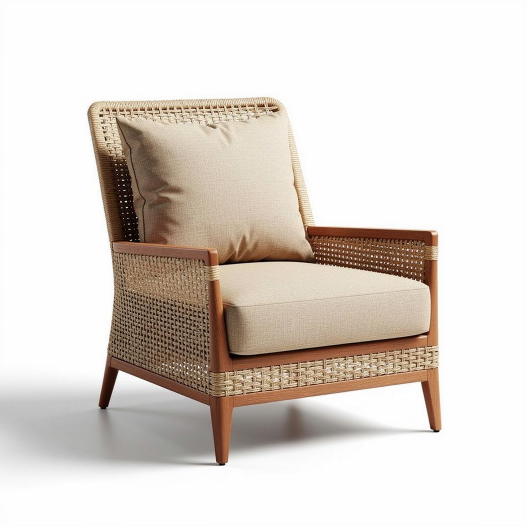 Fauteuil en rotin pour intérieur et extérieur en bois - 80 x 75 x 85