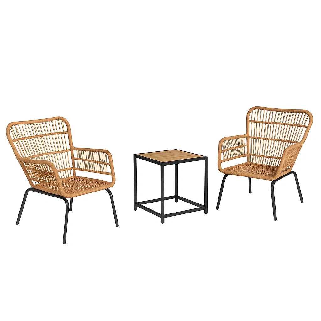 Ensemble de mobilier de jardin avec fauteuils en rotin et table en métal marron et noir(Marron/Noir)