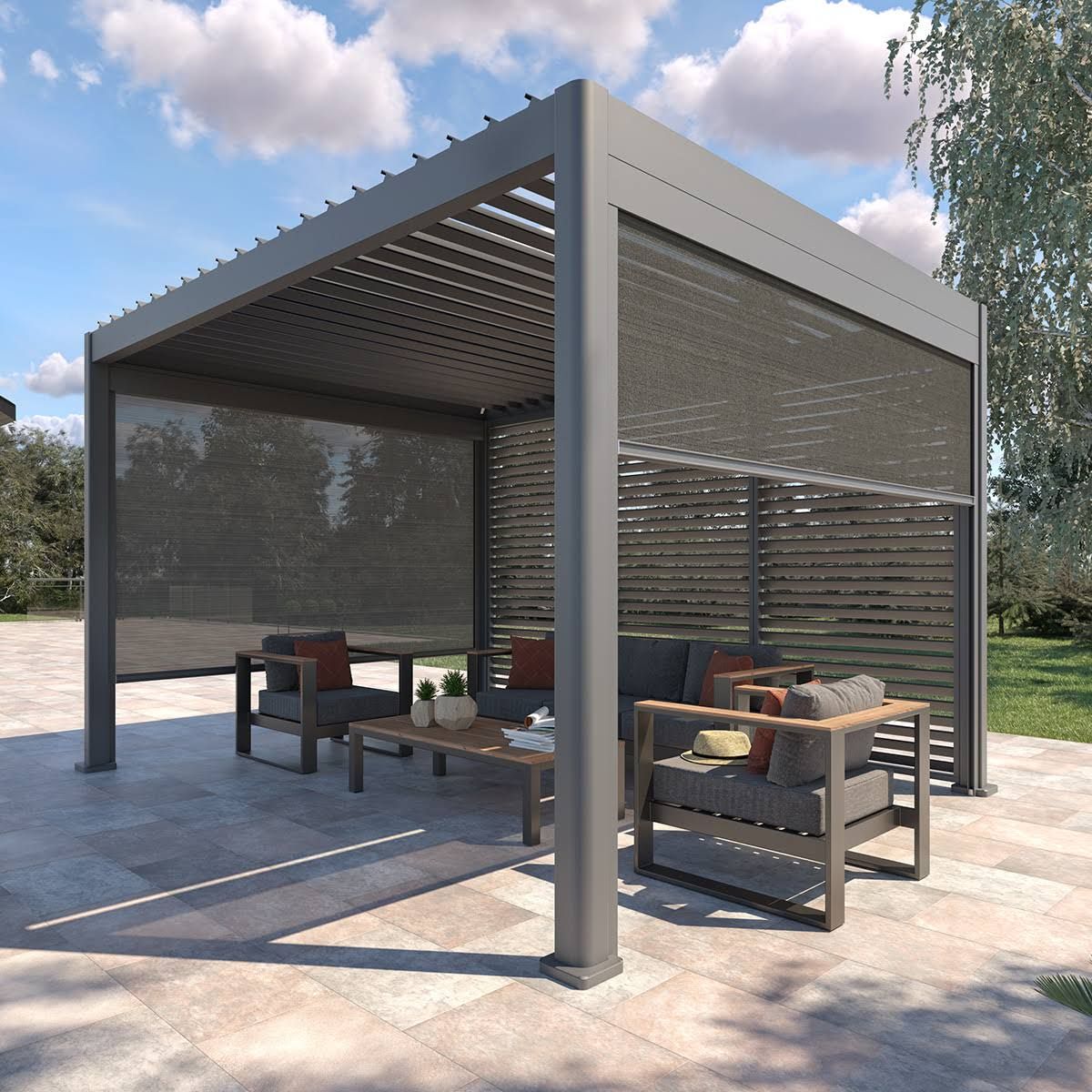 Jalousie für Bioklimatische Pergola Evora 4 x 3 M Graphit - 1/3 Seite B. 123,4 H. 238,65 cm. Hespéride(Graphite)