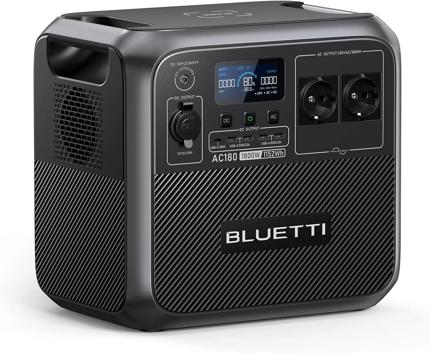 BLUETTI AC180 générateur portable 1152Wh, 1800W, recharge 45min (reconditionné)