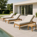 Ensemble 5 pièces chaise longue de jardin bois massif crème rembourrée réglable(Crème)