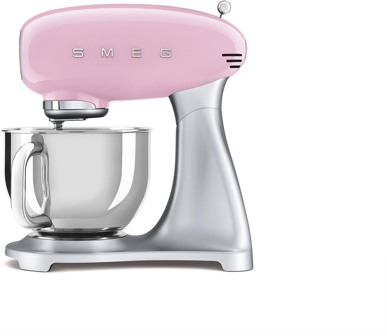Smeg, Robot Pâtissier SMF02BLEU, 10 Niveaux de Vitesse, Fonction Mise en Marche Progressive, Bol 4,8 L, Verrouillage Moteur de Sécurité, Batteur Plat, Crochet et Couvercle Fournis, 800W, Noir(Rose)
