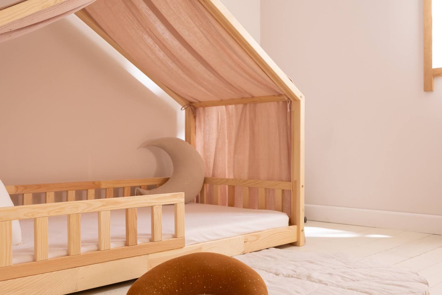 mon lit cabane Toile de Lit Cabane Cacao Modèle DK(Bois/Rose)