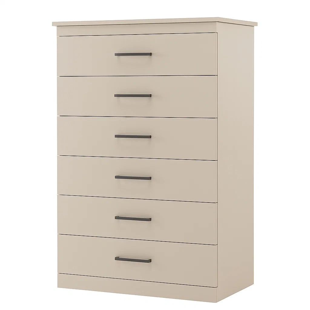 Commode à tiroirs 6 tiroirs en MDF beige avec poignées métal(Beige)