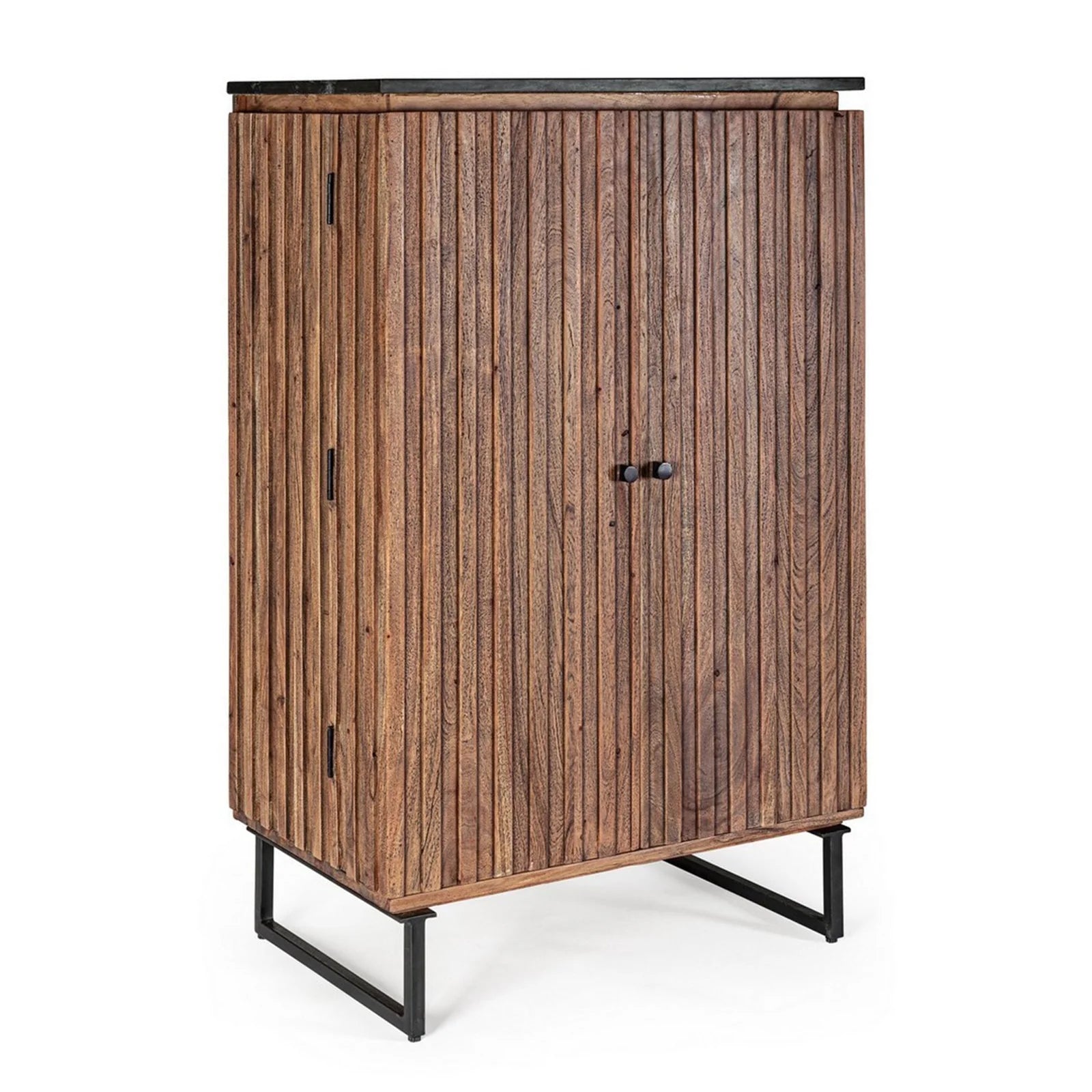 Meuble bar Norfolk en MDF, avec structure en bois d'acacia, pieds en acier 72 x 45 x 125 cm