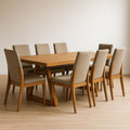 Ensemble table à manger rectangulaire en bois massif et 8 chaises en tissu beige(Bois naturel/Beige)