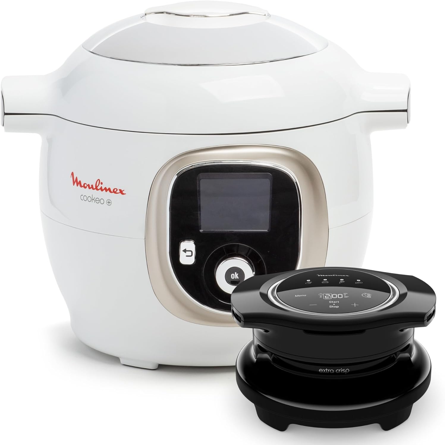 Moulinex Cookeo Mini Smart High Pressure Multicooker, 3L, 2 People, 150 Built-in Recipes, Unattended Cooking, Step-by-Step Guide, Compact, Moulinex App CE880410(150 recettes et air fryer (nouvelle version)/6 L)