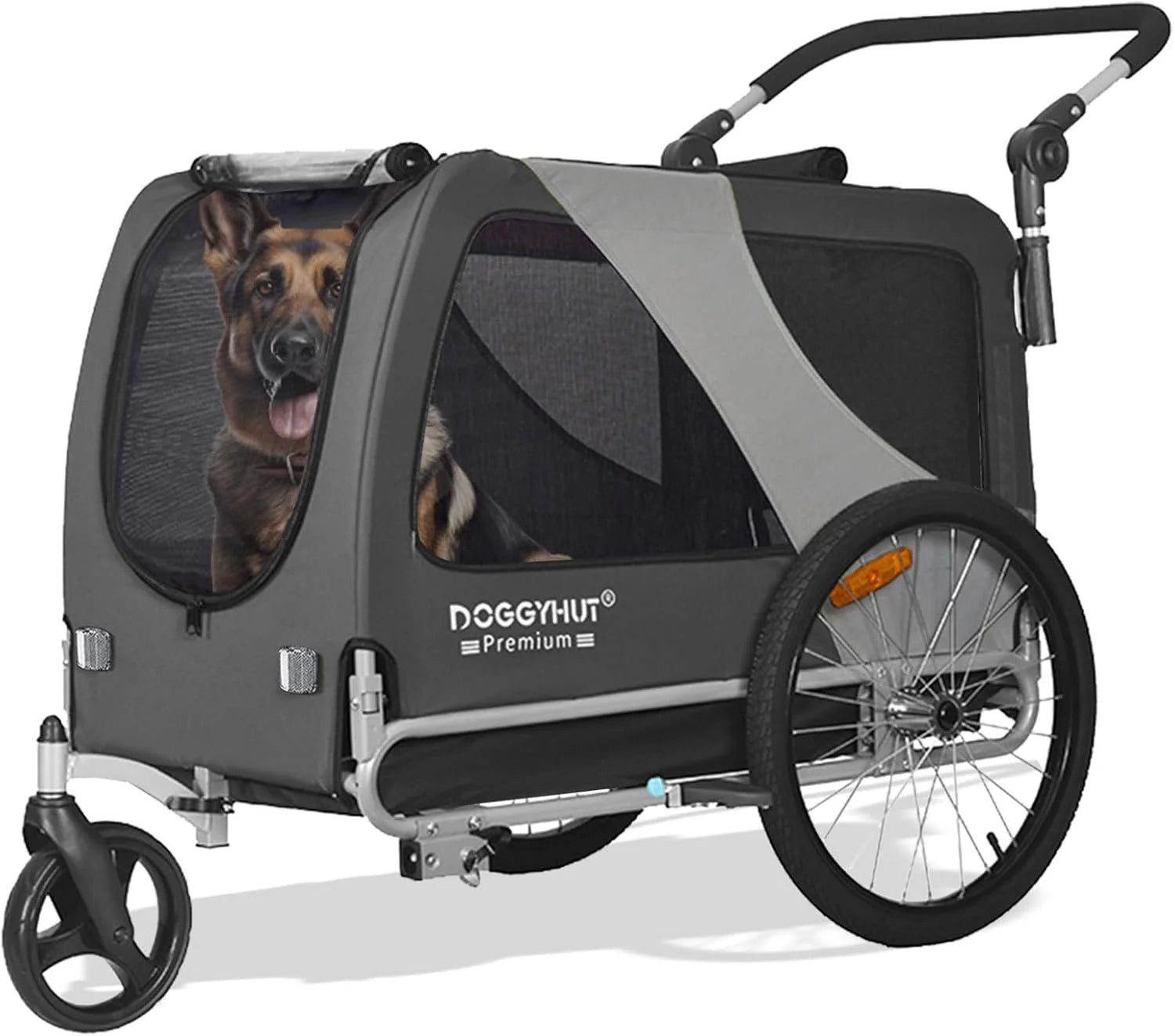 Doggyhut TIGGO XXL remorque chien + kit jogger, gris, moyen/grand chien