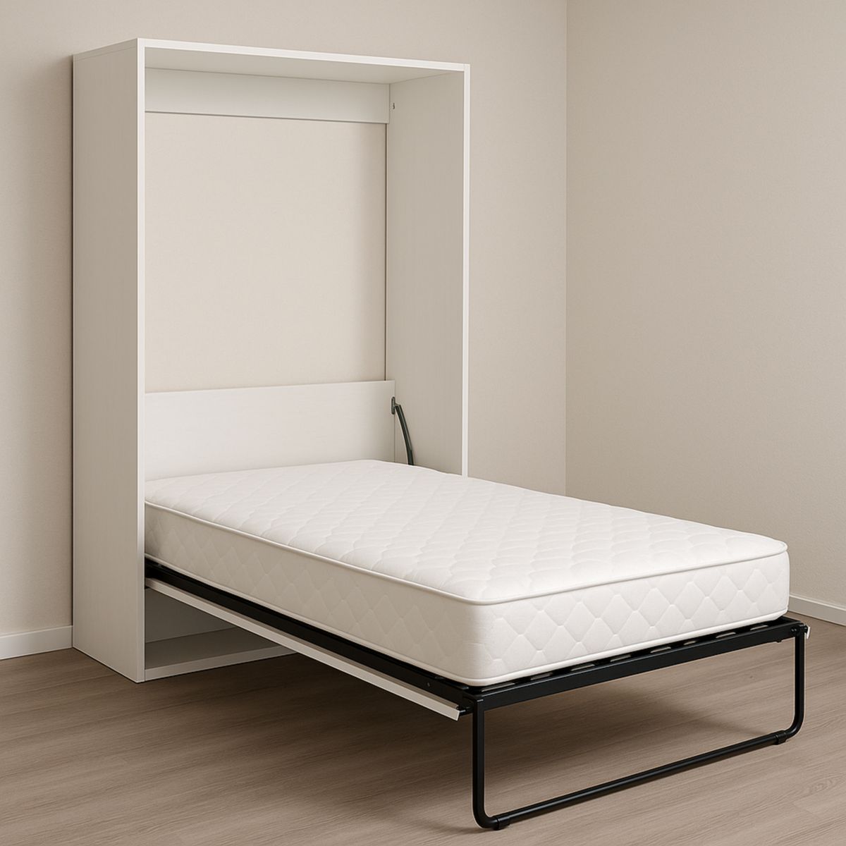 Lit escamotable blanc avec matelas en mousse 90x190 cm(Blanc)