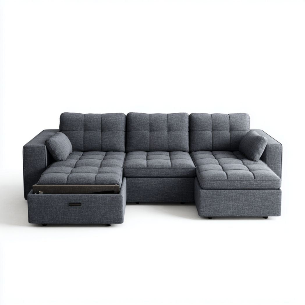 Canapé convertible avec rangements intégrés pour salon en tissu - 200 x 90 x 90