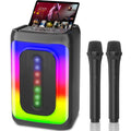 Ankuka Machine Karaoké avec 2 Microphones, Enceinte Bluetooth Portable avec Lumières LED TF/USB, FM, Aux, TWS pour Fête et Adultes, Cadeau pour Amis(Noire)