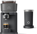 Philips Baristina Machine à expresso - Un véritable expresso, en toute simplicité - Compacte - 16 bars de pression - Broyeur intégré - Machine blanche avec porte-filtre blanc (BAR300/00)(Machine noire et mousseur à lait)