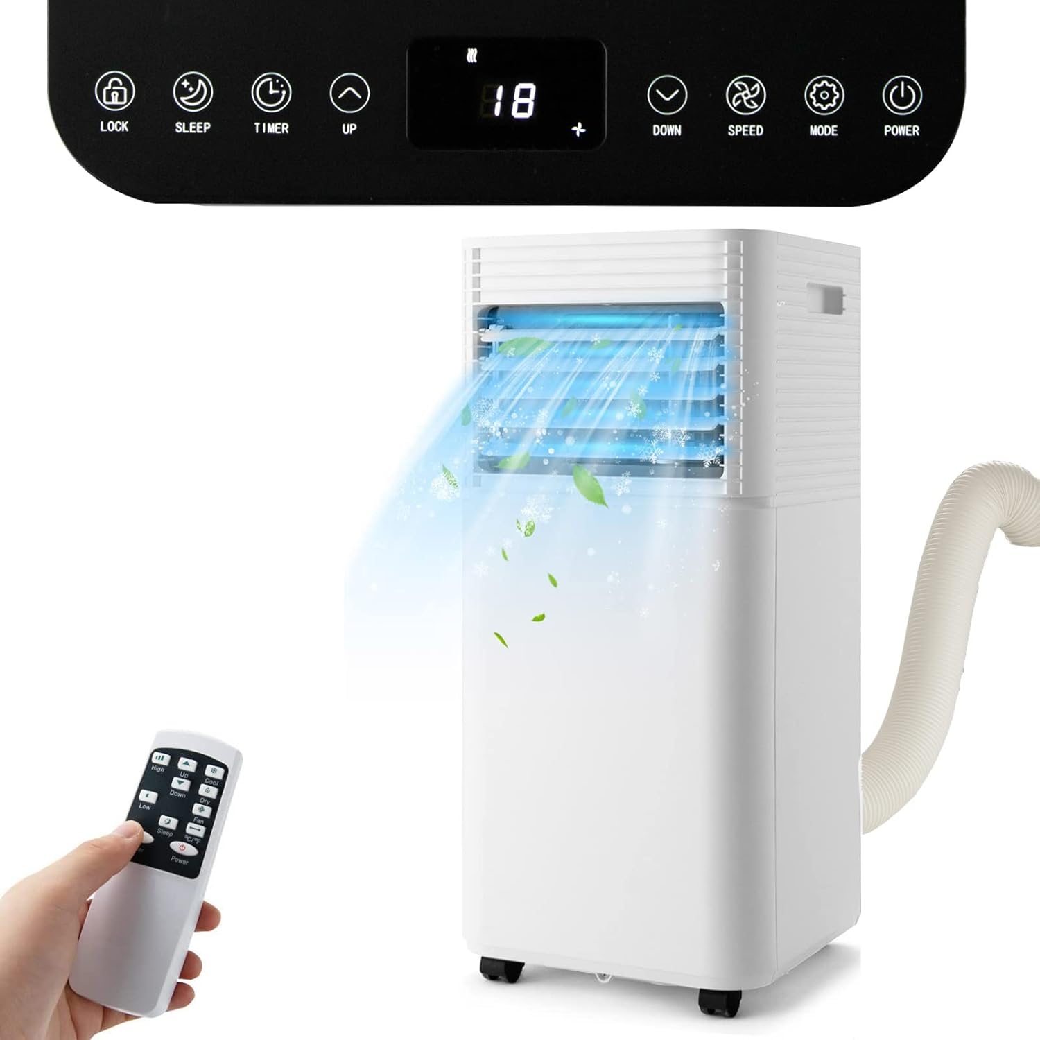 GOPLUS Climatiseur Mobile 9000BTU 2,6kW, Climatiseur 4 en 1 Fonction de Refroidissement, Déshumidification, Ventilation, Mode Nuit, Minuterie 24H, Contrôle Télécommande/Écran, 20㎡, Noir, R290(9000BTU/Noir)