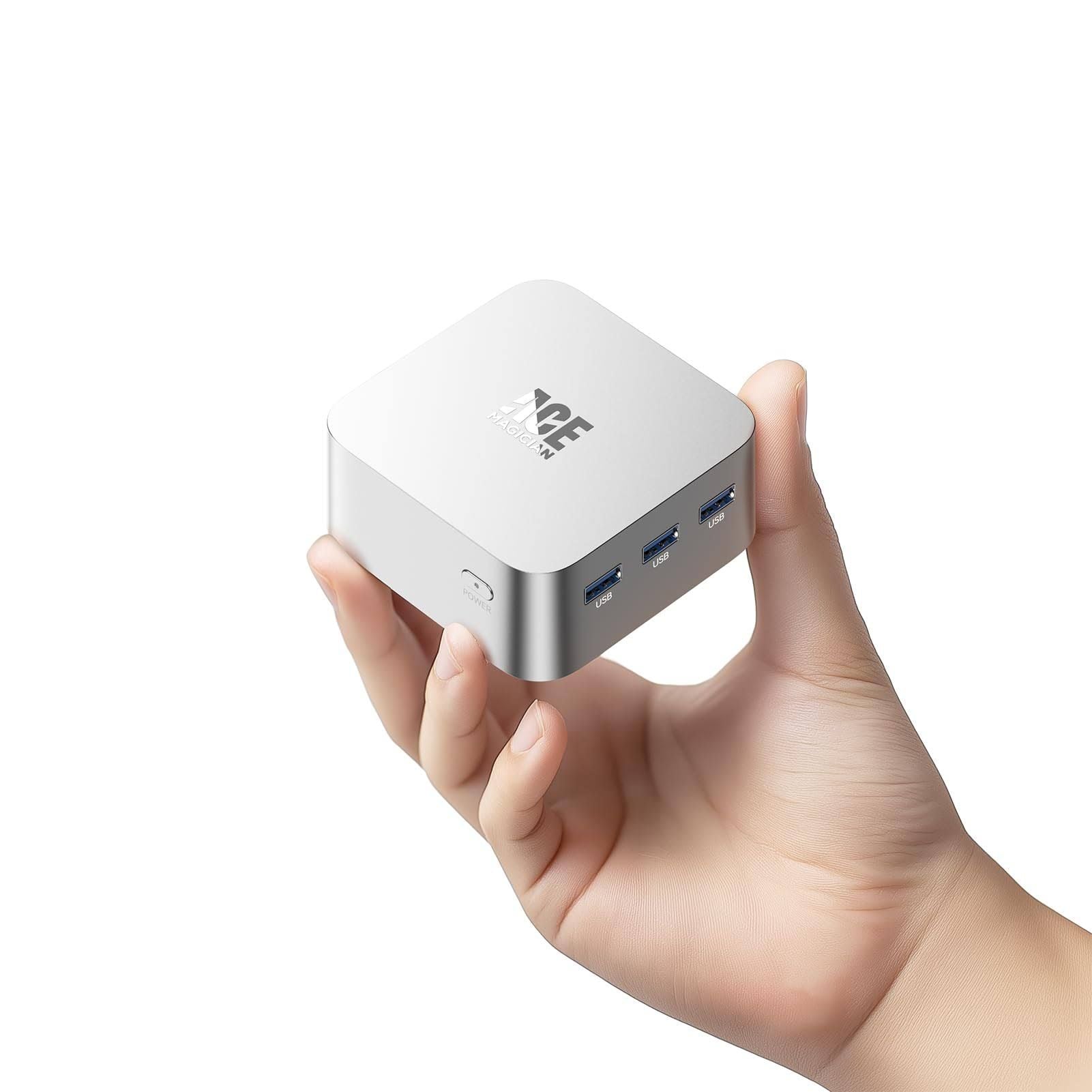 ACEMAGICIAN T8Plus Mini PC, Ιntel Alder Lake N100 Mini PC (jusqu'à 3,40 GHz), 12 Go LPDDR5 256 Go M.2 SSD Mini Ordinateur avec Dual RJ45 | HDMI 4K*3(Argent)