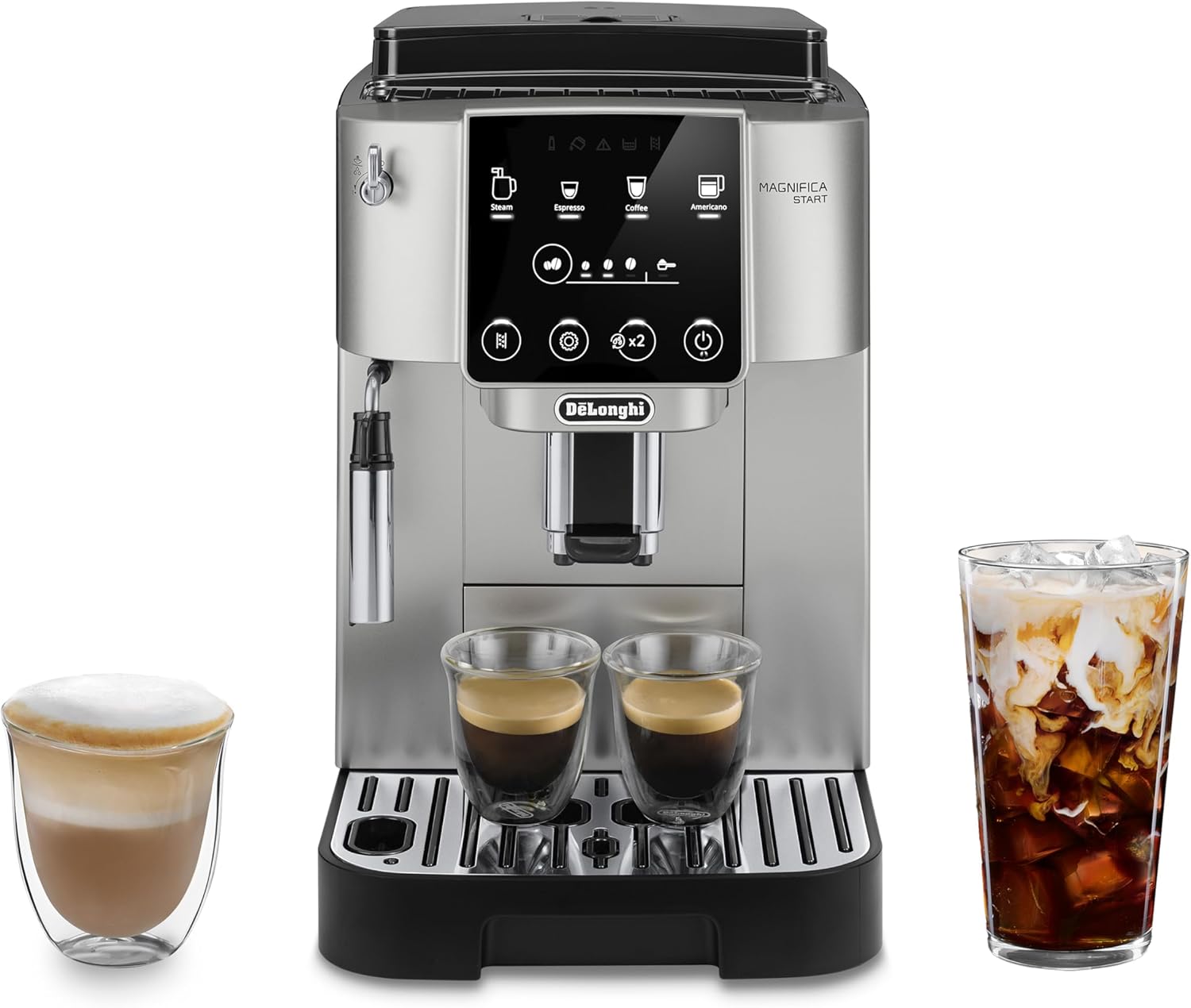 De'Longhi Magnifica Start Automatic Espresso Machine with Manual Milk Frother  Built in Grinder - 3 One-Touch Recipes, Easy-to-Clean, Home Barista Coffee Maker for Lattes, Cappuccino, Iced Coffee(Manual Frother, Silver)
