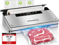 Bonsenkitchen Food Vacuum Sealer Machine, 5 Modes-8L/min, Globefish Technology for Continuous Work at High Speed, Includes 100 Vacuum Bags and 1 Roll Bag(Argent avec 100 sacs sous vide)