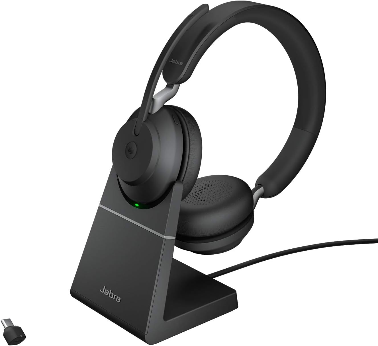 Jabra Evolve2 65 Casque PC Sans Fil avec Station de Charge - Casque Audio Certifié Microsoft Teams avec Batterie Longue Durée - Adaptateur Bluetooth USB-C - Noir(Noir)
