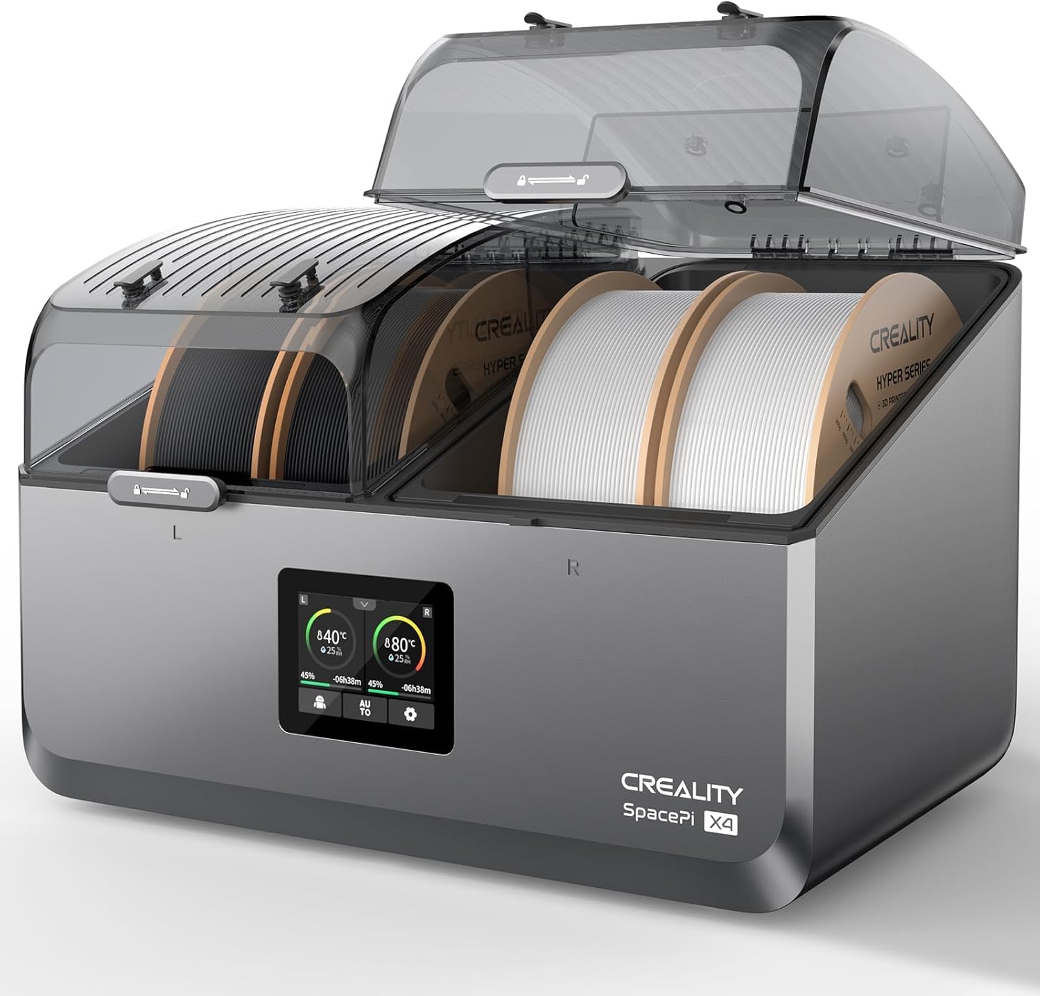 Creality SpacePi X4 Sèche-Filament avec Design à Deux Chambres jusqu'à 85 °C pour 4 bobines, Impression et séchage simultanés, déshumidification Intelligente, contrôle Tactile(Noir)