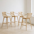 Lot de 4 chaises de bar bois naturel assise osier tressé(Naturel)