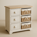 Commode en Bois avec Tiroirs et Paniers en Osier Blanc/Beige(Blanc/Beige)