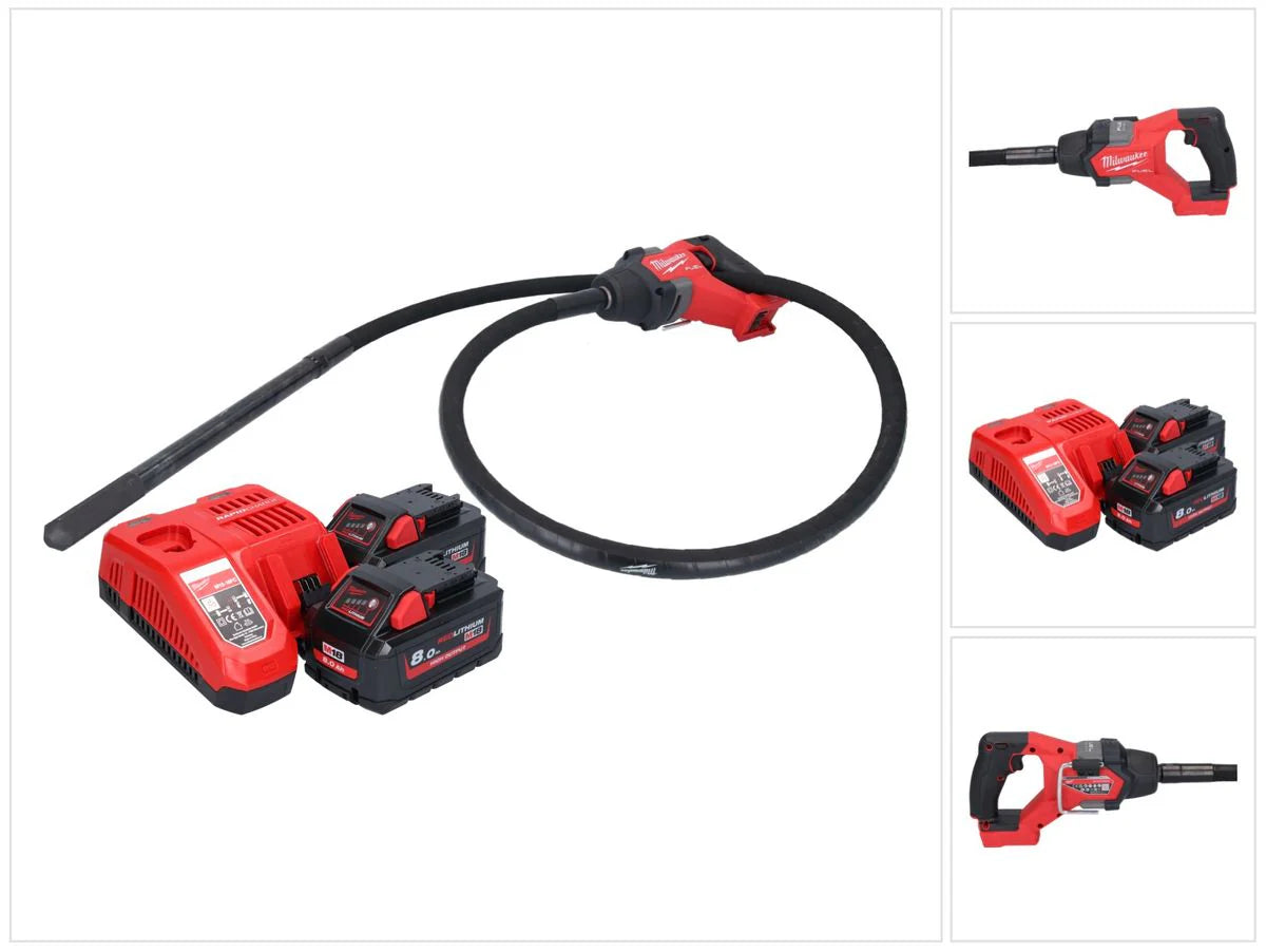 Vibrateur à béton sur batterie Milwaukee M18 FCVN24-802 18 V 2,4 m sans balais + 2x batterie 8,0 Ah + chargeur(défaut)