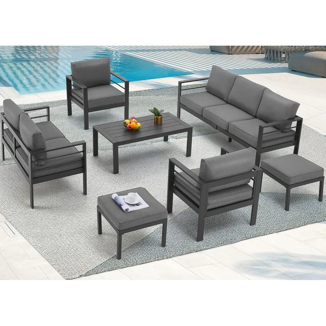 AECOJOY 7 Pieces Aluminum Patio Furniture Set Outdoor Conversation Set(Dark Grey)