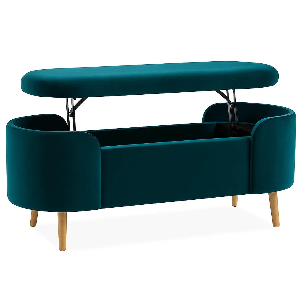 Banc de rangement en velours avec pieds en bois(Vert Canard)